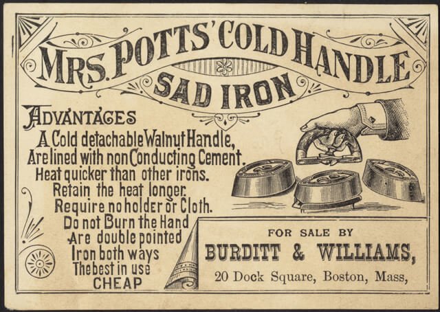 Laundry in Victorian Times: A newfangled iron that won't give you 3rd degree burns on your hand!