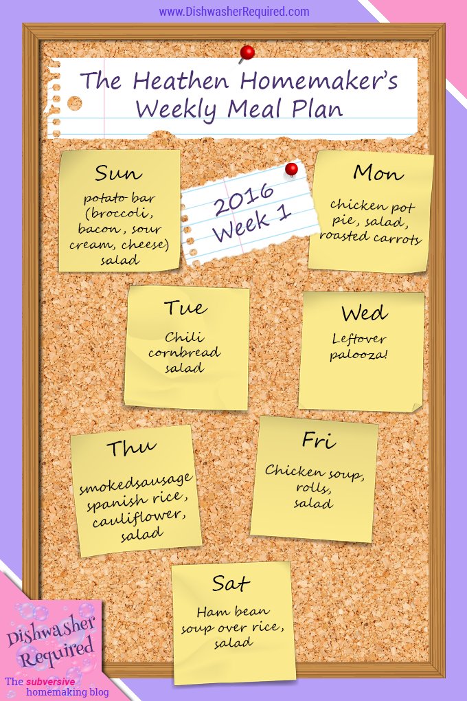 The Heathen Homemaker's weekly meal plan. She always has some great ideas!
